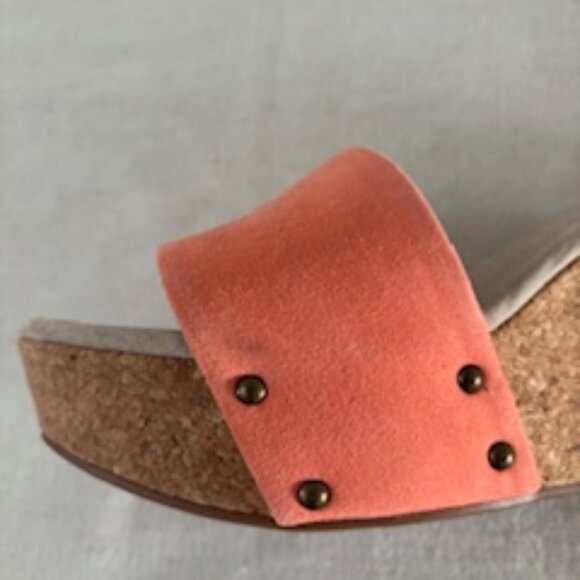Splendid Coral Suede Wedge Sandals Cork Heel - Size 8 - Picture 2 of 3